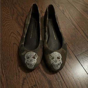 EUC Giuseppe Zanotti Canvas Camouflage Print Ballet Flats Sz 40